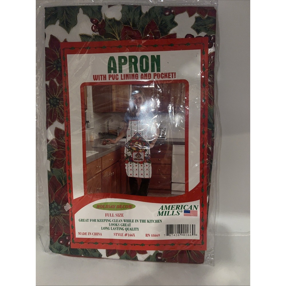 Fabric Apron With PVC Lining And Poinsettia Pattern Plus Pocket!